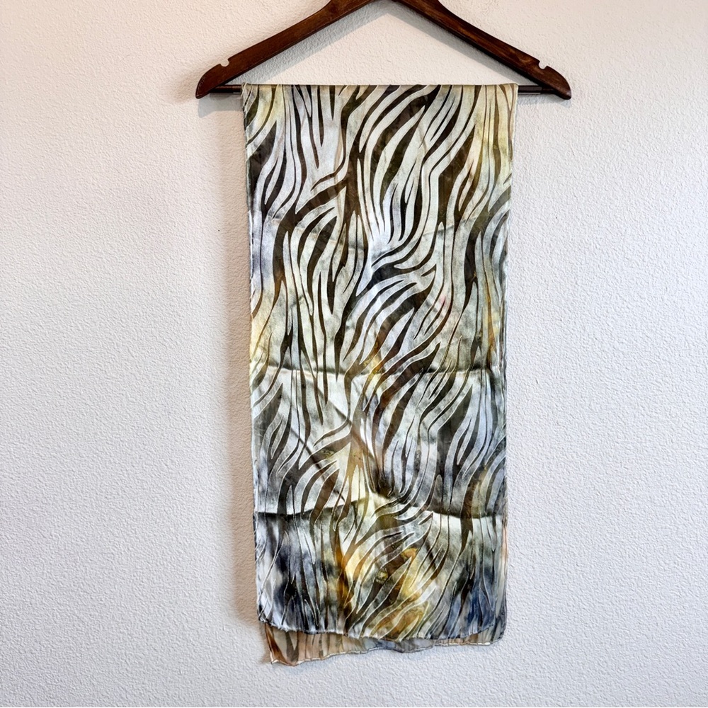 Mermaid Velvet Burnout Zebra Silk Blend Scarf Abstract Neutral Lightweight A20 - Picture 8 of 9